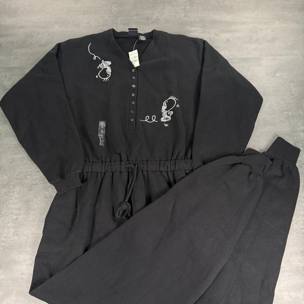 Vintage 1996 Warner Bros Tweety Bird Sweat Suit Loungewear Set Black Mens L NWT